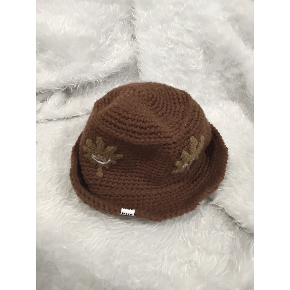 Huf Brown Crochet Bucket Hat With Leaf Detail Women's